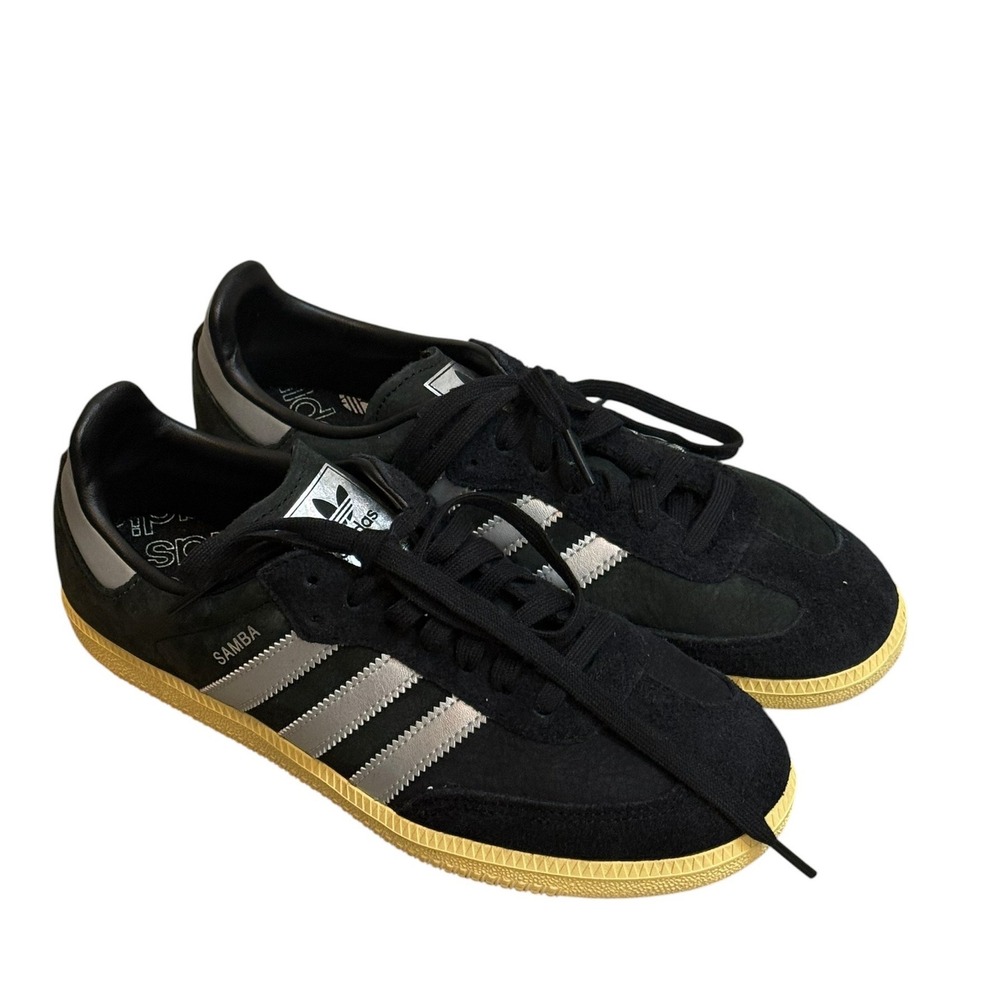 Adidas Samba Black Silver Metallic Suede Gum Sole Mens 8 Womens 9 Sneakers